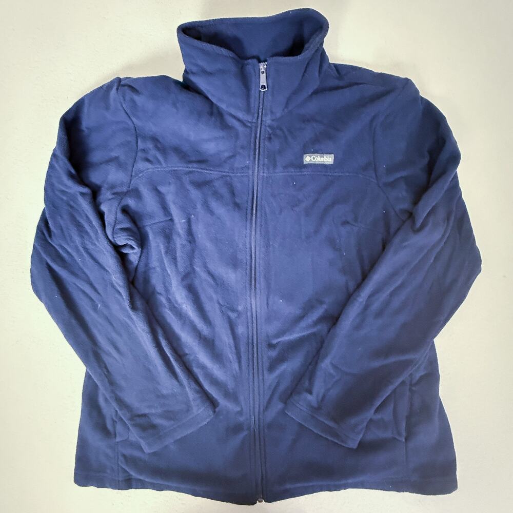 Columbia Sportswear Full Zip Fleece Jacket Navy Blue Stand Collar Size XL